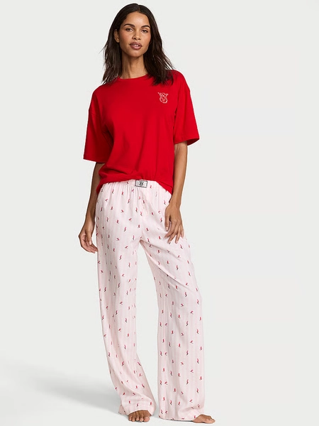 Flannel Short-Sleeve Long Tee-Jama Set