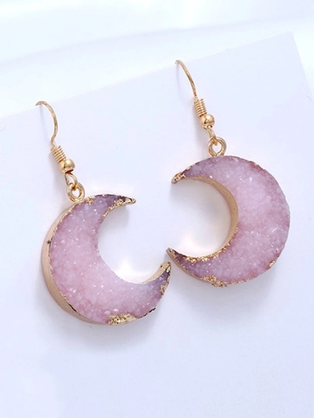 1 Pair Resin Moon Earrings, Sweet And Cute Simulated Stone Fashion Eardrops