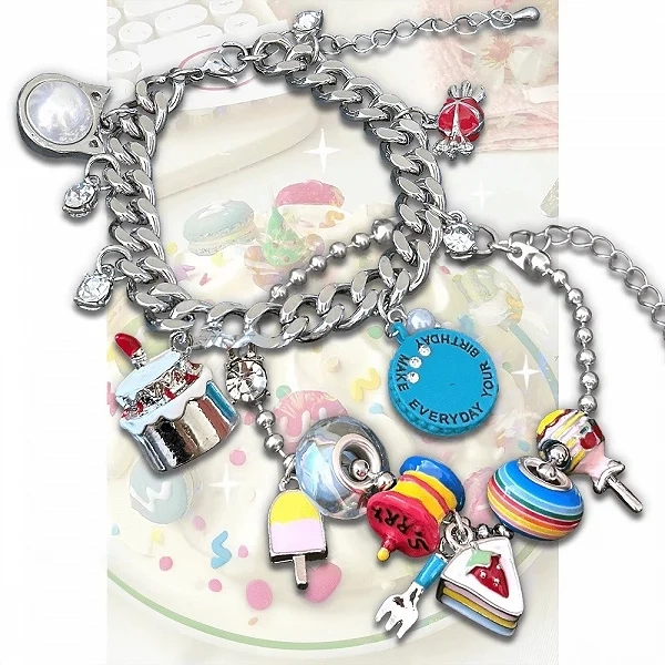 [£6.64]Silver Y2K Dessert Charm Bracelet 2 Options