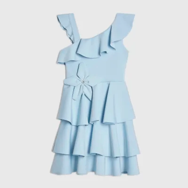 Girls Blue Asymmetric Tiered Dress