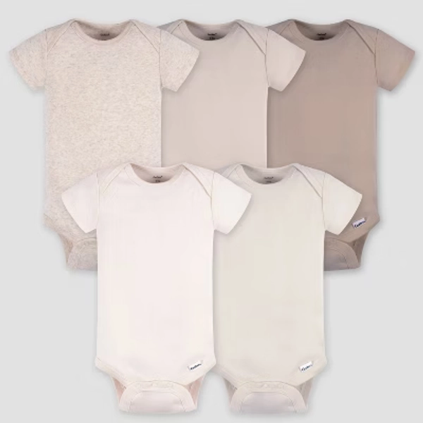 Gerber Baby 5pk Tonal Short Sleeve Onesie - Brown 18M: Cotton Knit, Pullover, Crotch Snap, Machine Washable, Infant Apparel