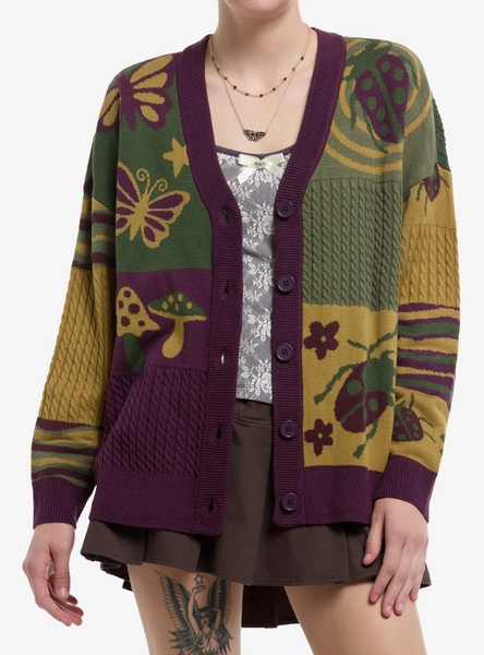 Thorn & Fable Grunge Bug Patchwork Girls Cardigan