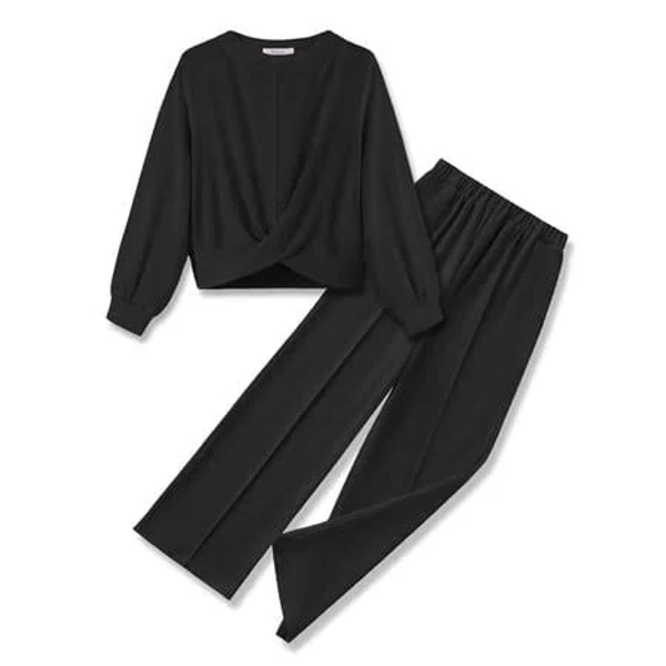 Arshiner Girls Twist Front Wide Leg Tracksuit Set with Pockets