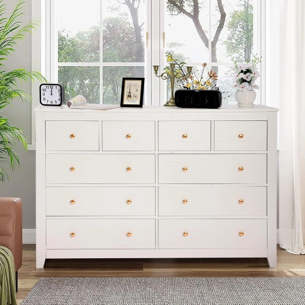 Winston Porter 10 Drawer Dresser for Bedroom, 52" Chest of Drawers with Deep Drawers, Long TV Stand Dresser, Modern Wooden Storage Dresser | Wayfair