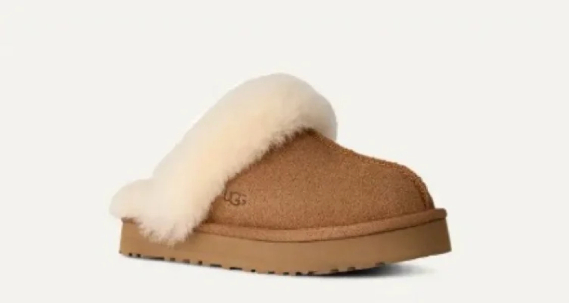 UGG® Kids' Disquette Sheepskin Slippers in sand , Size 3 k