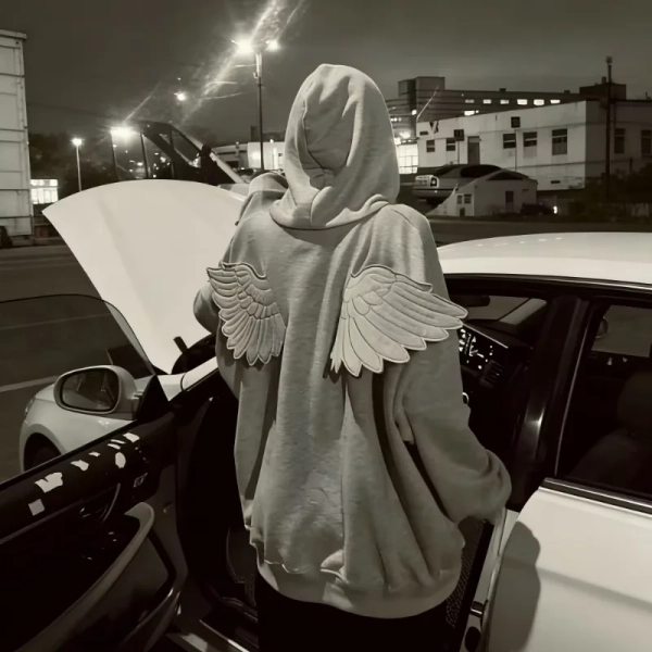Y2K Angel Wings hooded sweatshirt, new 2026 release solid color zipper street cute personalized top role-playing outfit - AliExpress 200000345
