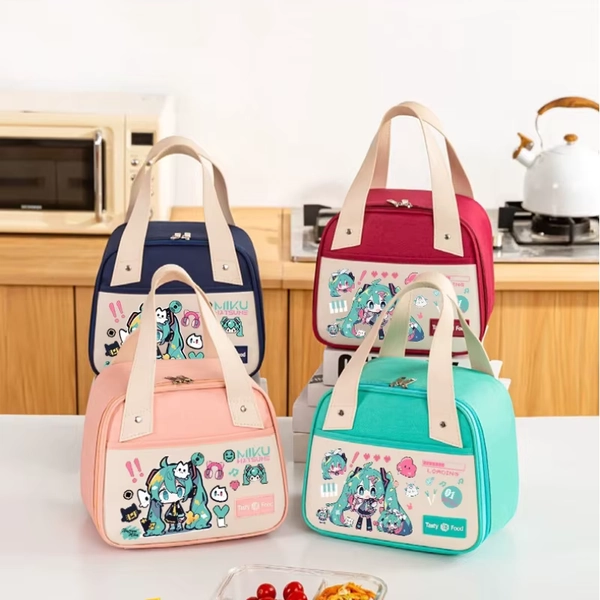 Hatsune Miku Cute Cartoon Insulated Lunch Bag Large Capacity Handheld Tote Thermal Cute Cartoon Portable Tote Bag Student Gifts