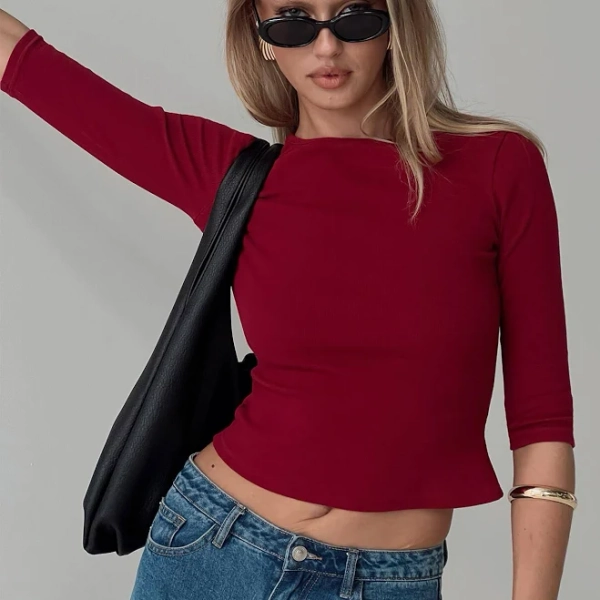 Princess Polly Women's Elaia Three-Quarter Sleeve Crop Top