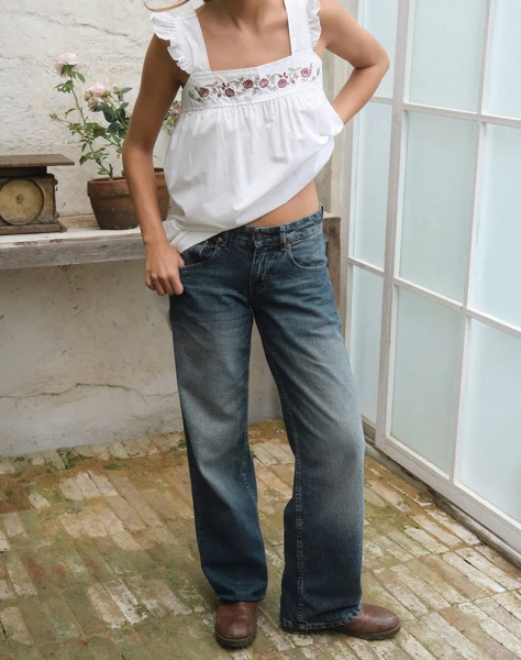 Low Rise Parallel Jeans in Steel Blue
