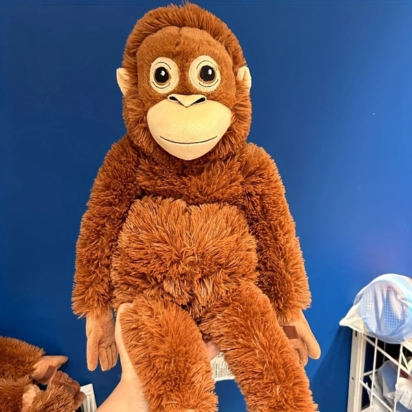 Cute Monkey Plush Toy with Long Arms - Soft Brown & Tan Stuffed Animal with Expressive Eyes, Detailed Fur Texture & Fluffy Ears, Durable Fabric for Kids, Huggable Nursery Decor, Gift for Boys & Girls, Charming Monkey Doll for Bedtime Companion & Ima