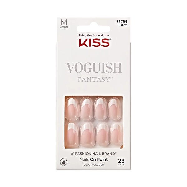 KISS Voguish Fantasy, Press On Nails, Golden Warmth, White, Medium Oval, 28 Count