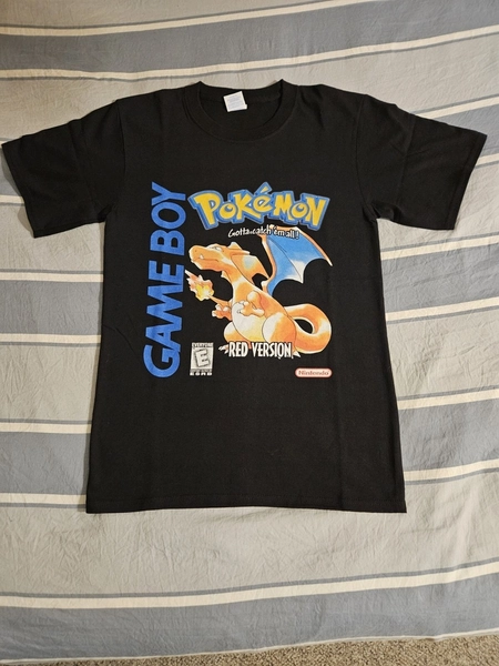 Custom Pokemon Red Video Game Cover Art Graphic Black T Shirt Gameboy Size Small