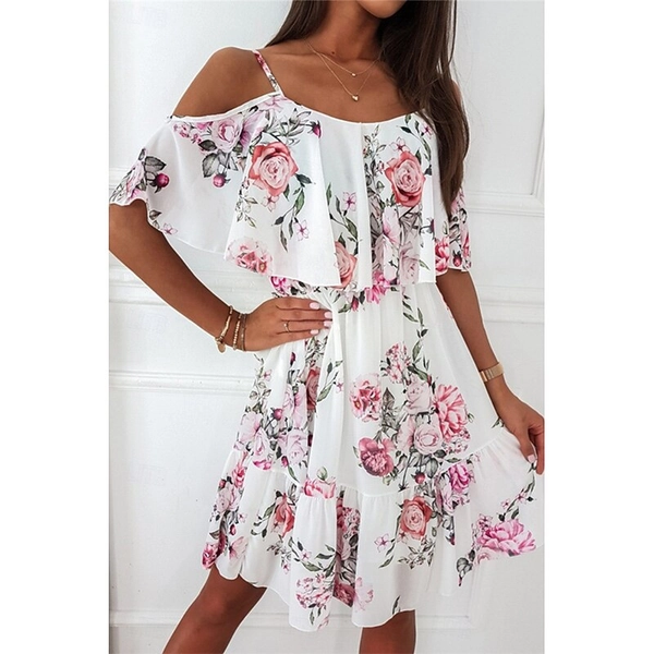 Women's Mini Dress Graduation Dress Floral Dress Print Dress Modern Graduation Going out Weekend Regular Fit Flower Short Sleeve Spaghetti Strap Black