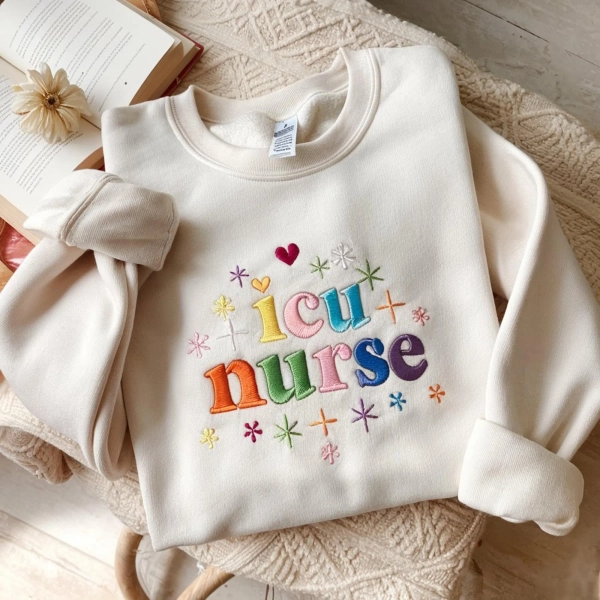 Embroidered ICU Nurse Sweatshirt, Gifts for Intensive Care Unit Nurse, Unisex Crewneck ICU Sweater, Nursing School Gift, Work ICU Nurse