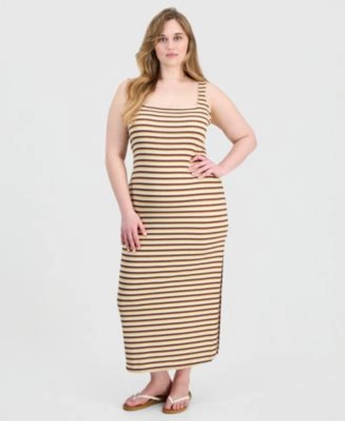 Trendy Plus Size Printed Ribbed Knit Sleeveless Maxi Dress