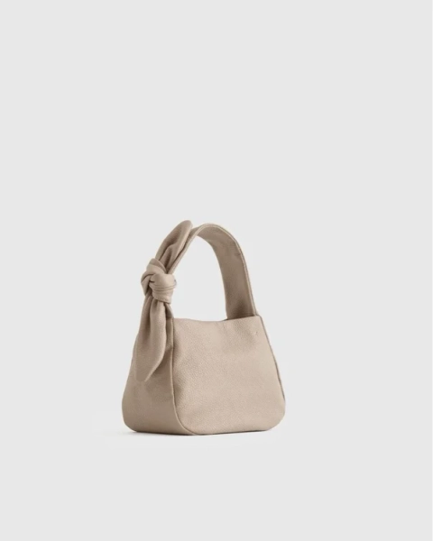 Italian Leather Mini Bow Bag in Taupe
