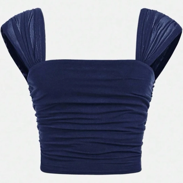 SHEIN Tween Girl Casual Elegant Ruched Mesh Camisole T-Shirt