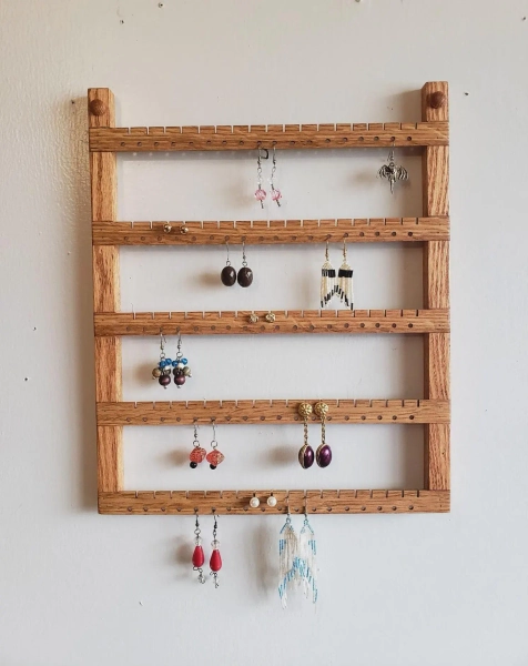 70 Pair Oak Wall Hanging Earring Organizer, Jewelry Holder, Jewelry Organizer, Earring Holder