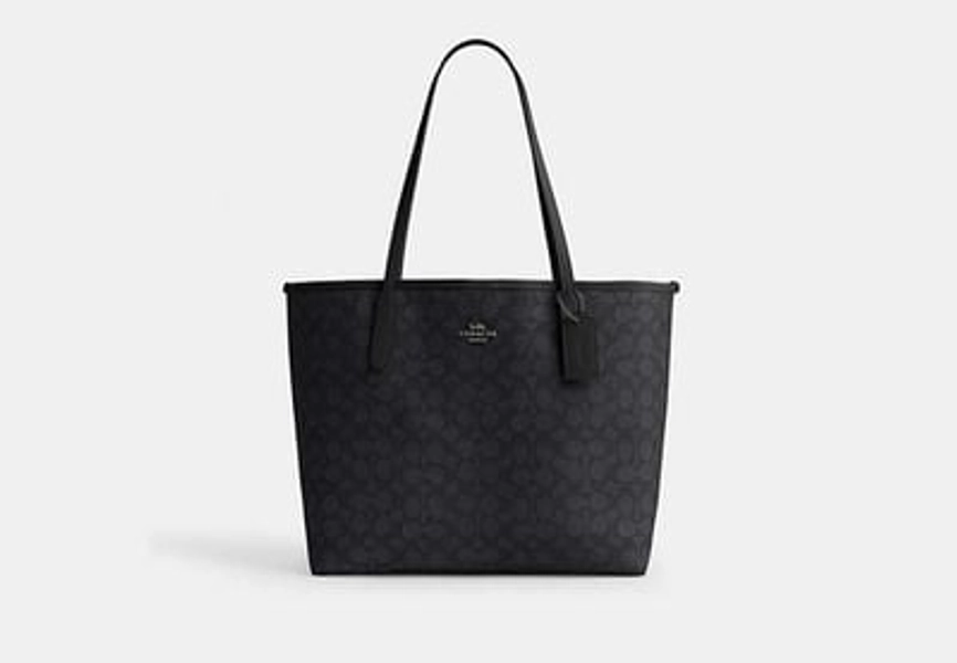 Coach Outlet City Tote Bag In Signature Canvas - Black, Size: Extra Large