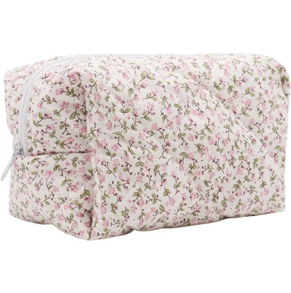 Floral Makeup Bag,Makeup Bag Floral Print,Quilted Pencil Pouch,Cute Pouch Toiletry Bag Cosmetic Bag Quilted Floral Organizer Bag Travel Coquette