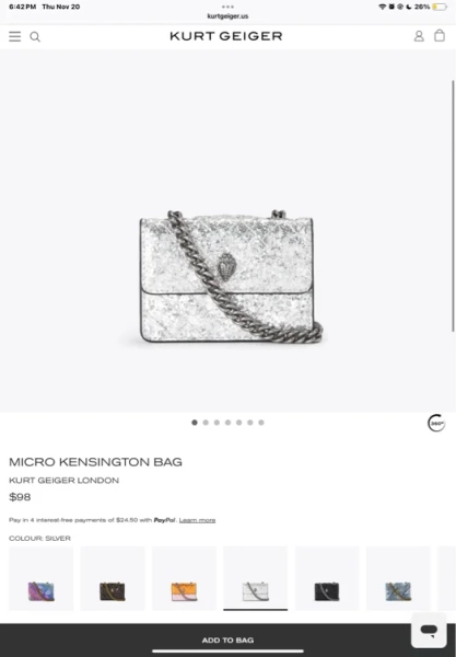 MICRO KENSINGTON Silver Glitter Micro Bag by KURT GEIGER LONDON
