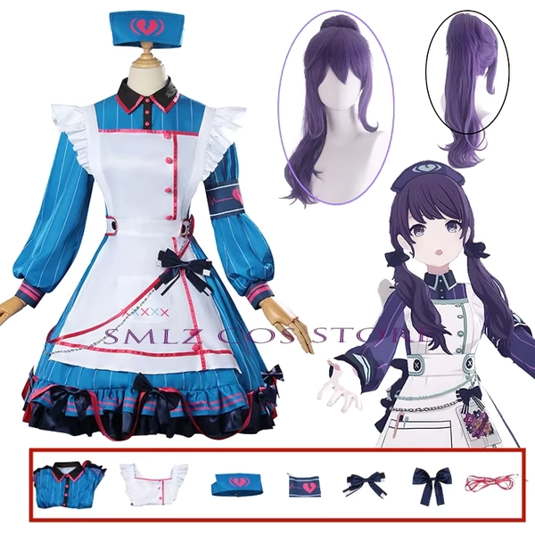 Anime PJSK Asahina Mafuyu Cosplay Costume Project Sekai Costume Lovely Blue Maid Uniform Dress Suit Wig Women Play Clothing - AliExpress 200000532