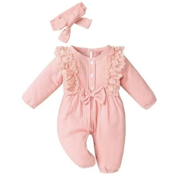 Staki Newborn Girl Clothes Baby Girl Outfit Newborn Clothes Ribbed Ruffle Romper Long Sleeve Jumpsuit 0-6M,9M,12M,18M(Pink,12-18 Months), Infant