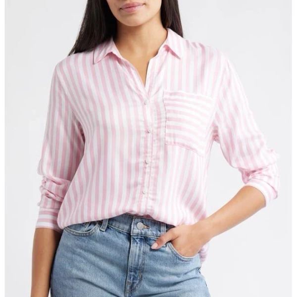Beachlunchlounge Eden Long Sleeve Button-Up Shirt in Pearl Pink at Nordstrom, Size X-Small