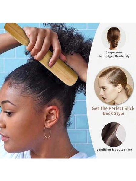 1 Unisex Bamboo Handle Brush - Long Handle Brush Comb, Suitable For Natural Hairstyle Styling And Cleaning Of All Hair Types, Controlling Flying Hair, Enhancing Gloss, Soft On Smooth Surfaces, High-Quality Bamboo Bristles, Hair Brush
