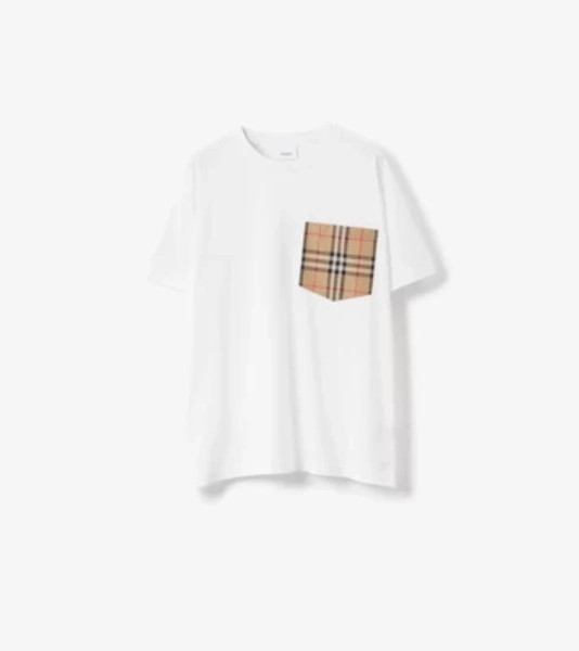 Check Pocket Cotton T-shirt in White - Women | Burberry® Official