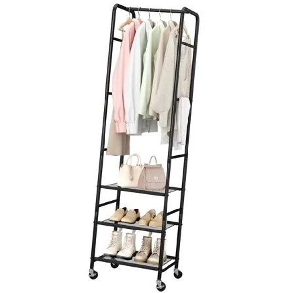 Hotbar Clothes Rack with 3 Shelves, Coat Garment Rack with Wheels, Display Clothing Racks for Hanging Clothes for Small Spaces, Entryway, Hallway, Bed