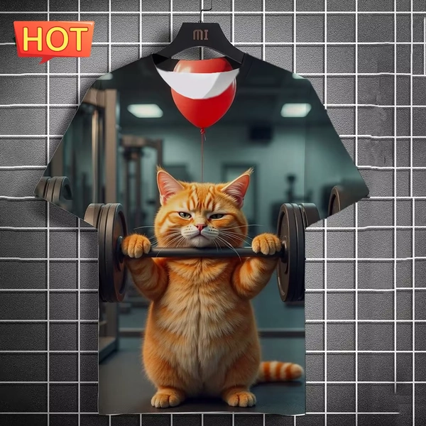 3D Funny Fitness Cat Graphic T Shirt Men Oversized O Neck Short Sleeve Tees Hip Hop Streetwear Tops For Gym & Cat Lovers 2026 - AliExpress 