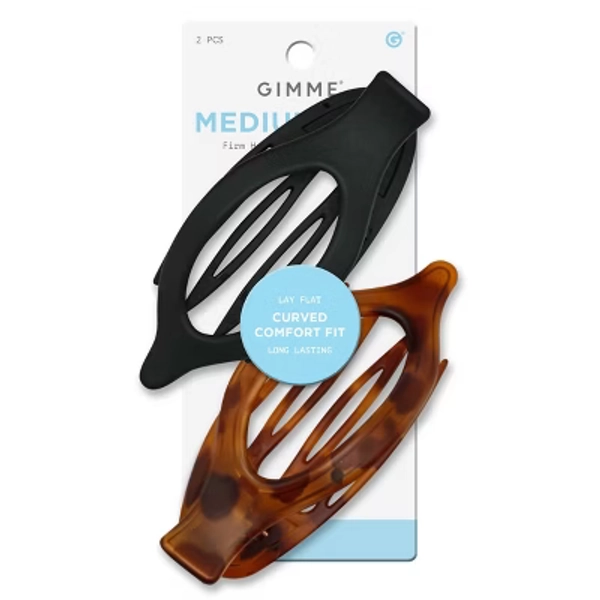 Gimme Beauty Medium Oval Lay-Flat Claw Clip - Black/Tortoise - 2pc