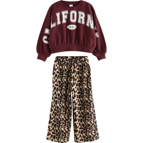Girls Varsity Sweatshirt and Wide Leg Trousers Set