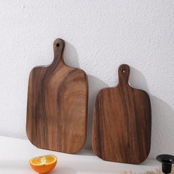 2 pièces/1 pièce Planche à découper en bois de rose - Planche à découper de cuisine en bois, manche long stylé, bois massif, pour la viande, le fromage, le pain, les légumes et les fruits - Planche à charcuterie, planche à fromage, parfaite pour la découpe et la présentation des aliments, planche à découper de camping portable, essentielle pour la cuisine de la ferme moderne. Cadeau de fête des mères, fournitures de cuisine pour la saison des mariages