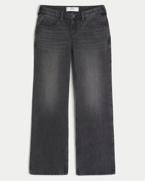 Hollister Andi Adjustable Waist Low-Rise Washed Black Baggy Jeans