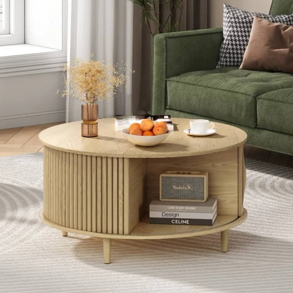 Millwood Pines Mid Century Modern Round Coffee Table with Storage