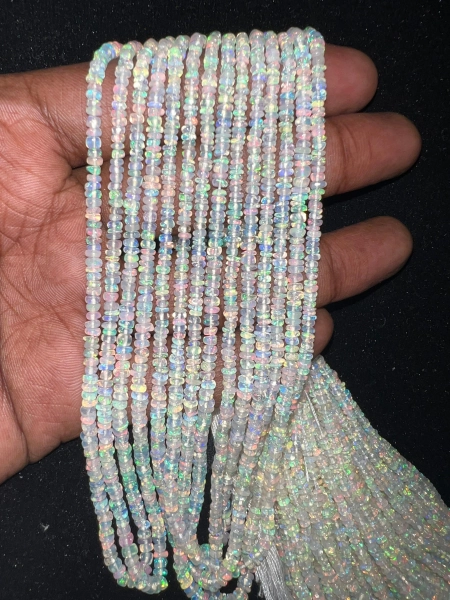 AAA++ ETHIOPIAN OPAL Plain Rondelle Beads, 2mm - 3mm Rainbow Multi Fire Opal Rondelle Beads, Natural Flashy Welo Opal Beads, Wholesale Beads