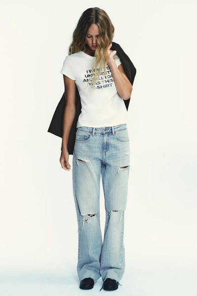 TRF MID-RISE RIPPED WIDE LEG JEANS