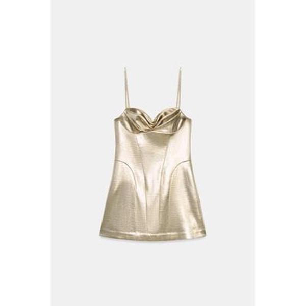 Zara - Metallic Effect Corset Mini Dress - Golden - M - Woman