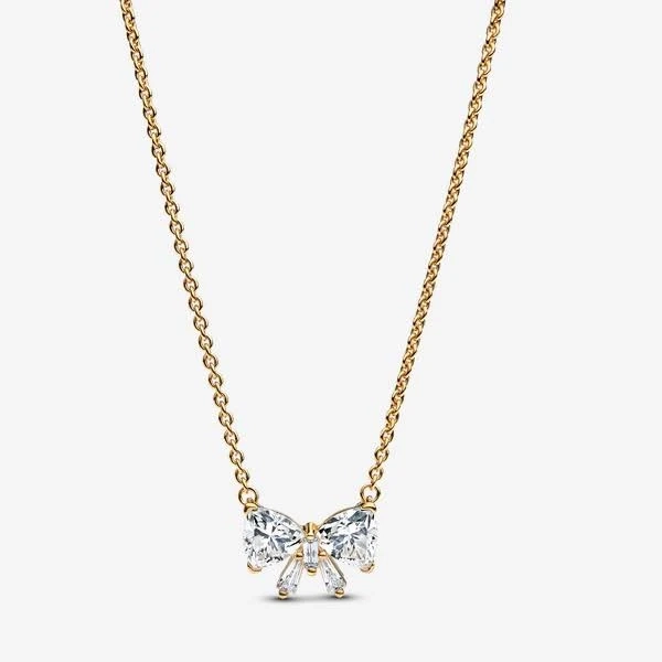 Pandora Sparkling Bow Gold-Plated Necklace