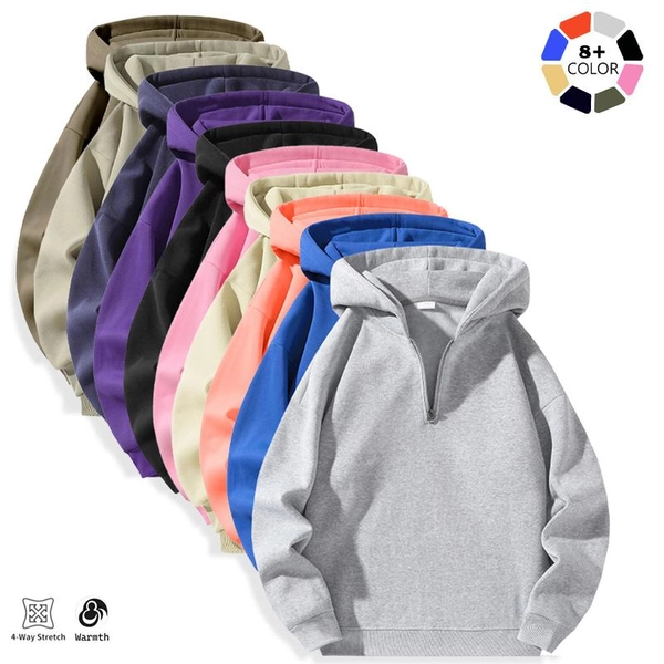 Men's Solid Color Half Zipper Pullover Hoodie - Fleece Lined, Unisex Autumn Winter Warm Long Sleeve Top Menswear Stylish new autumn-winter breezy bowl outfit fashion casual solid color hoodies  go  hard