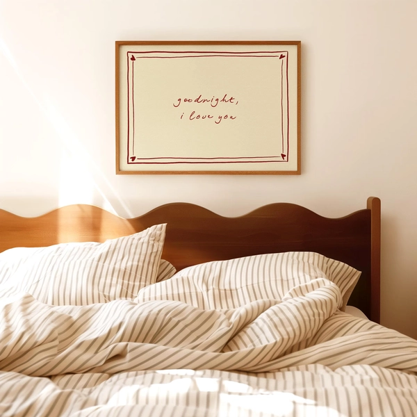 Goodnight I love you: Red Hearts Typography Homely Nursery Wall Art  Physical Print