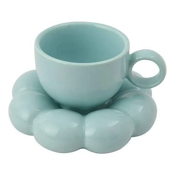 Flower Coffee Cup & Saucer Set Cute Mug Ceramic with Sunflower Latte Cups 6.7Oz, Adult Unisex, Size: 6.7 fl oz, Blue