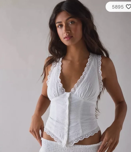 Kimchi Blue It's A Vibe Eyelet Lace Trim Corset Tank Top