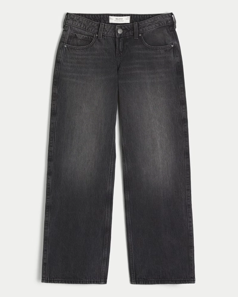 Ultra Low-Rise Washed Black Baggy Jeans