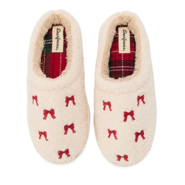 Dearfoams Women's Holiday Novelty Red Bows Clog Slipper - Muslin Size S