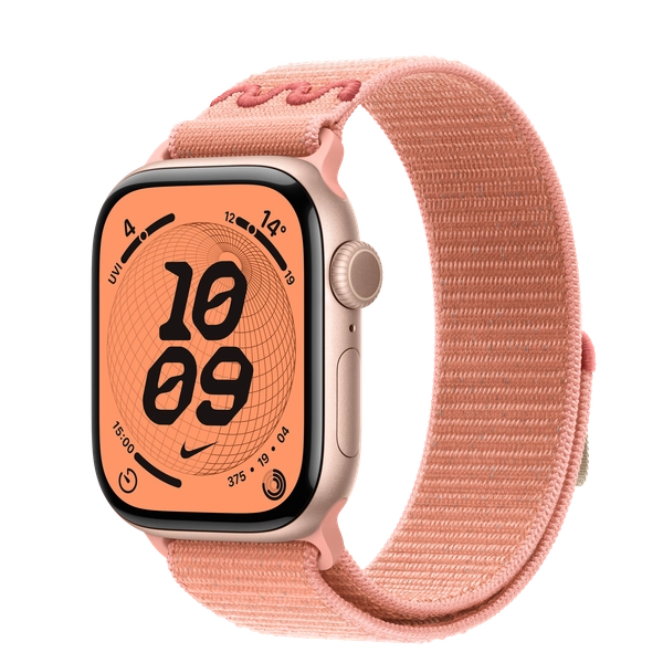 Apple Watch Series 11 GPS + Cellular, 42-mm Rose Gold Aluminium Case with Alpenglow Pink Nike Sport Loop