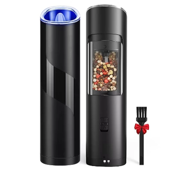 NewHome "Electric Salt and Pepper Grinder Set, Automatic Gravity Sensor, LED Indicator, Adjustable Coarseness"Black