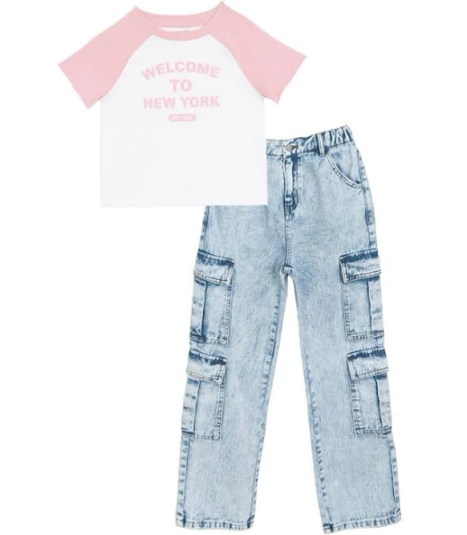 Tween Diva Girls' Raglan Graphic T-Shirt and Jeans Set